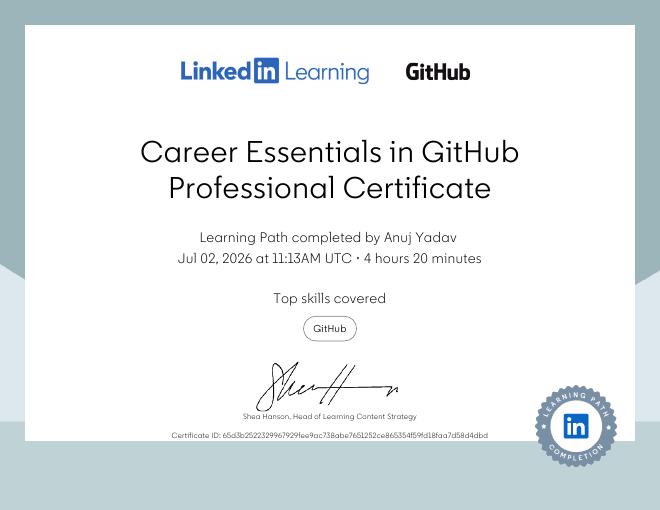 Career Essentials in GitHub Professional Certificate certificate issued by GitHub & LinkedIn